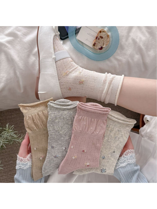 Rufia Ruffle Mesh Floral Mid Calf Socks product image