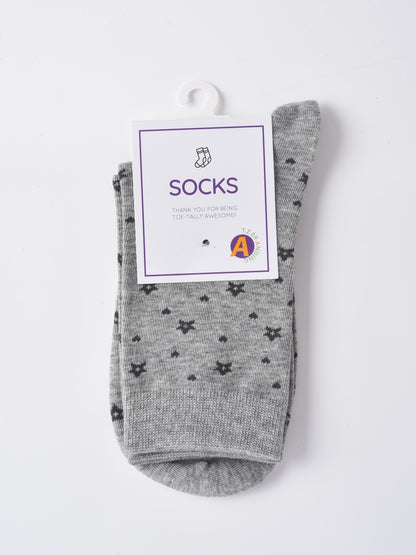 Rufia - Gray Floral Bow Mid-Calf Socks for Women