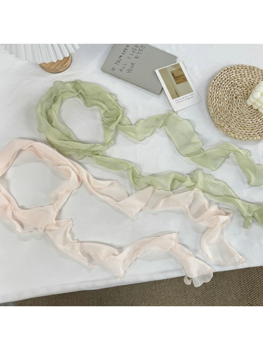 Scarvii - Slim Ruffle Edge Decorative Long Scarf