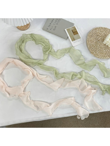 Scarvii - Slim Ruffle Edge Decorative Long Scarf
