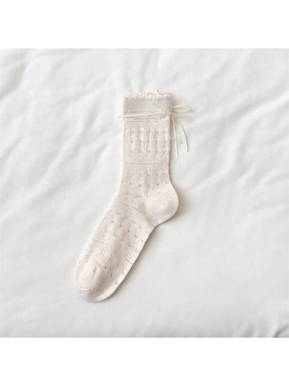 Rufia - Hearts and Bow Embossing Crew Socks