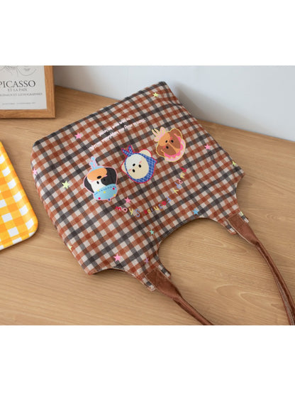 Cosbai - Plaid Puppy Friends Everyday Tote Bag