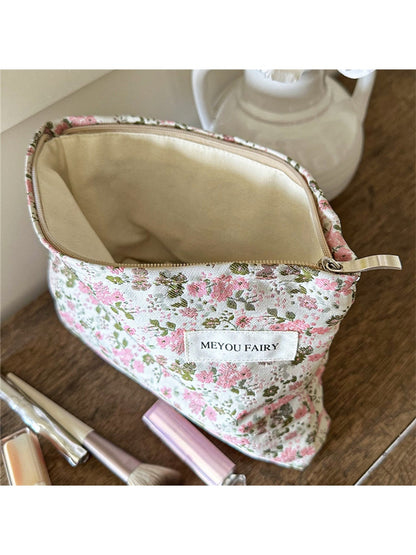 Cosbai - Floral Print Zipper Cosmetic Organizer Bag