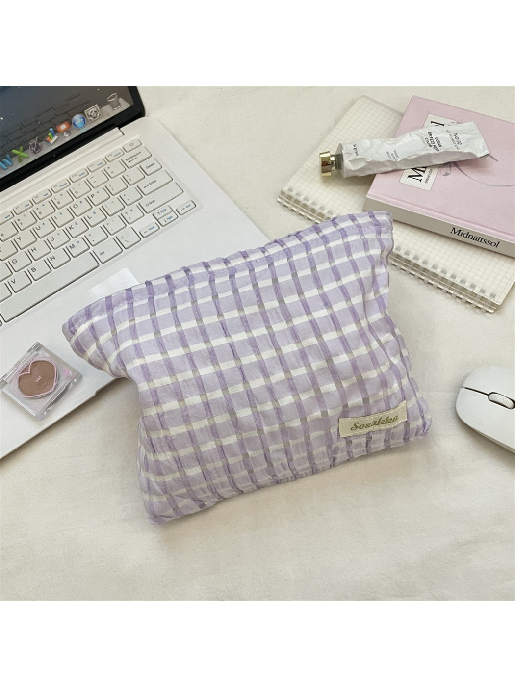 Cosbai - Textured Check Makeup Bag