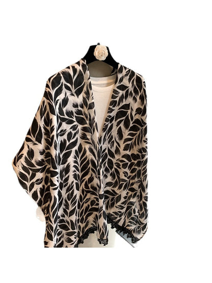 Scarvii - Black Feather Print Scarf Wrap