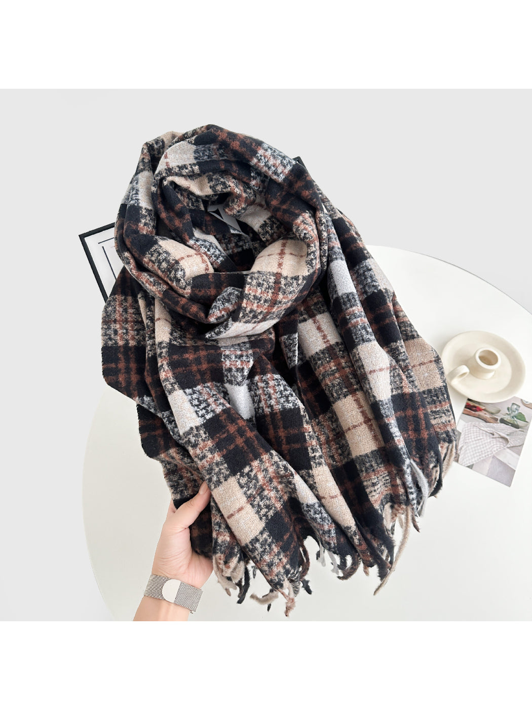 Scarvii - Vintage Plaid Fringe Winter Scarf