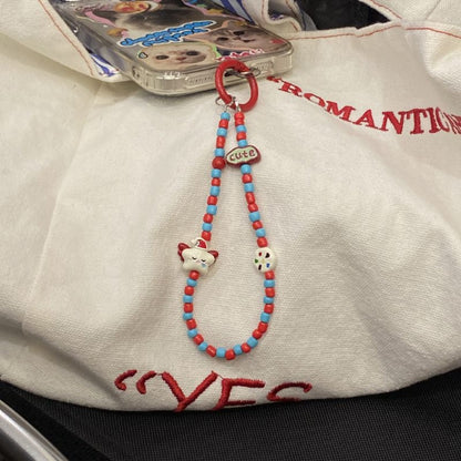 Cutie Red Blue Star Beaded Phone Strap product shape