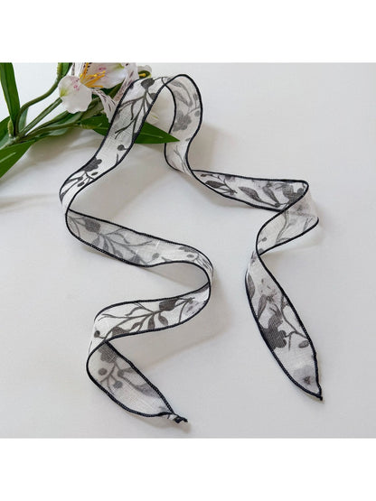 Scarvii - Chic Plant Print Ribbon Style Narrow Scarf