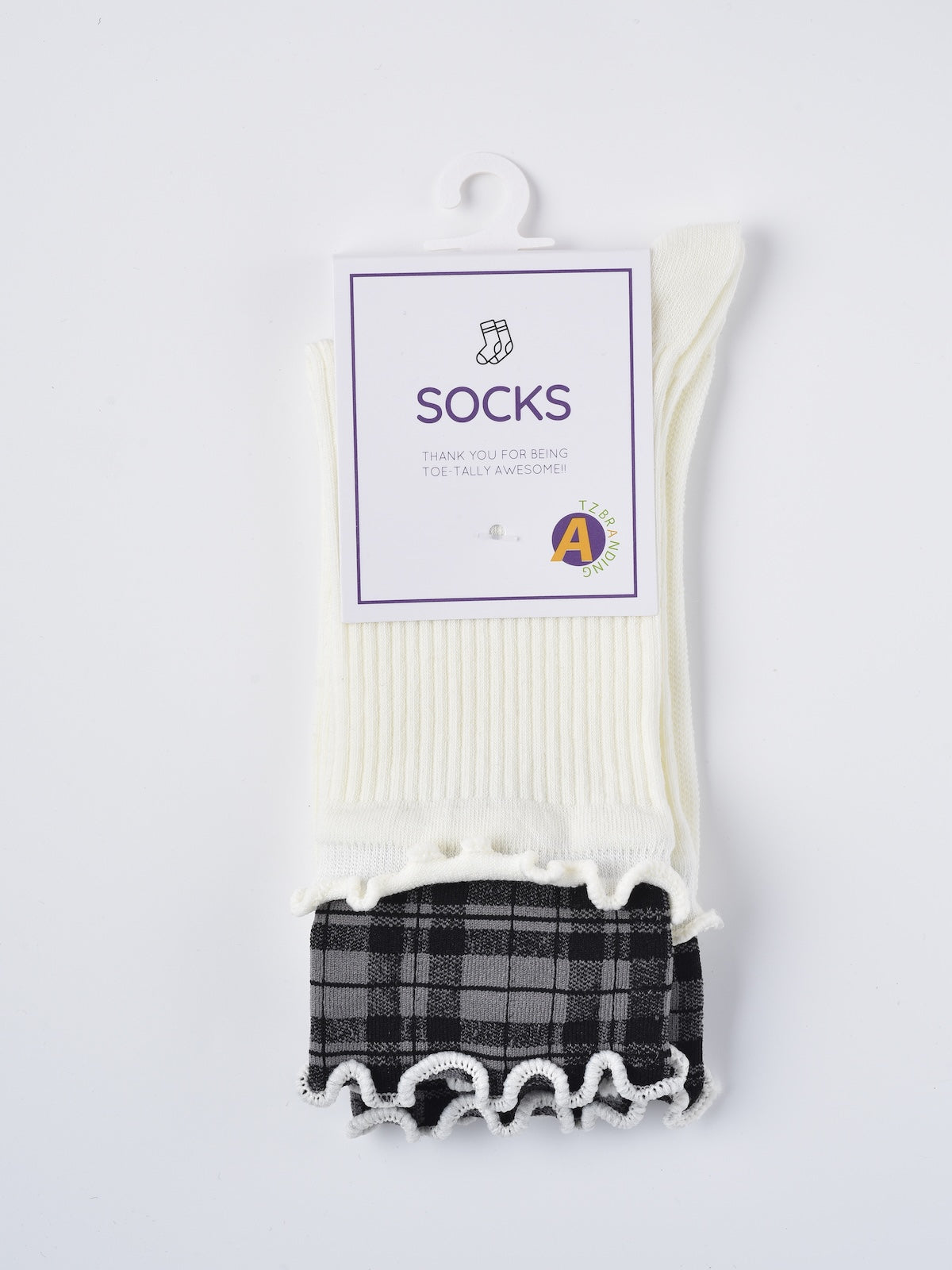 Rufia - Ruffled Edge Plaid Mid-Calf Winter Socks