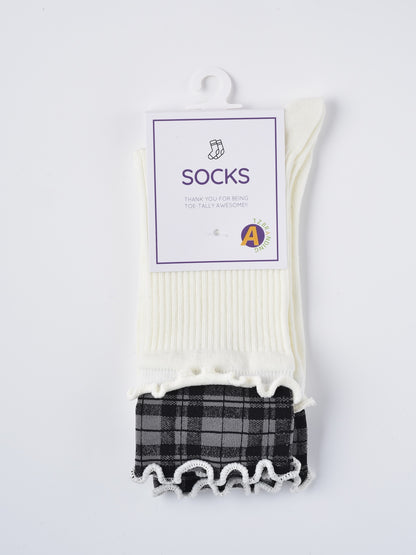 Rufia - Ruffled Edge Plaid Mid-Calf Winter Socks