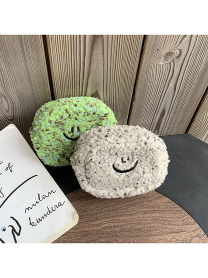 Cosbai - Smiley Fuzzy Mini Zip Pouch