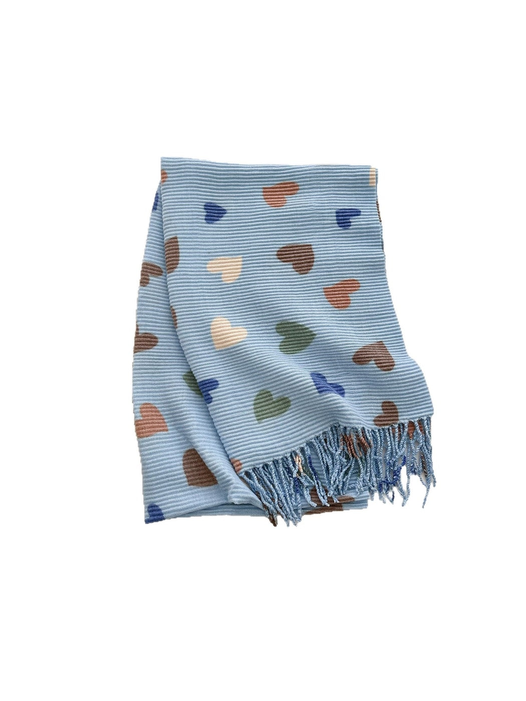 Scarvii - Ribbed Heart Pattern Fringed Winter Scarf