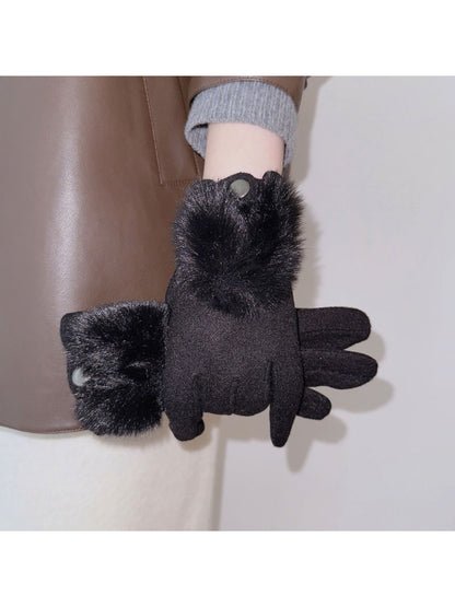 Scarvii - Faux Fur Cuff Touchscreen Winter Gloves