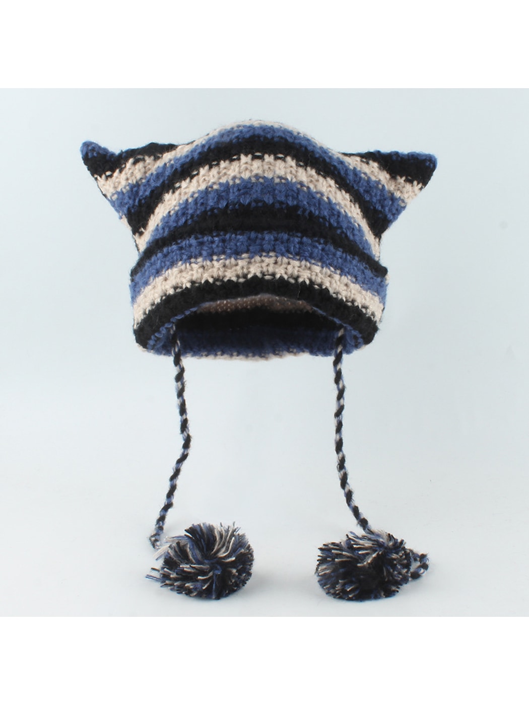 Haila - Striped Cat Ear Shape Knit Beanie