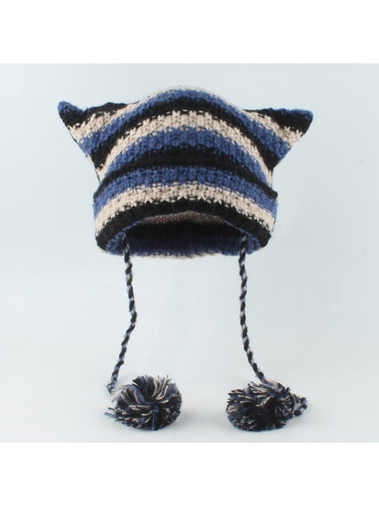 Haila - Striped Cat Ear Shape Knit Beanie