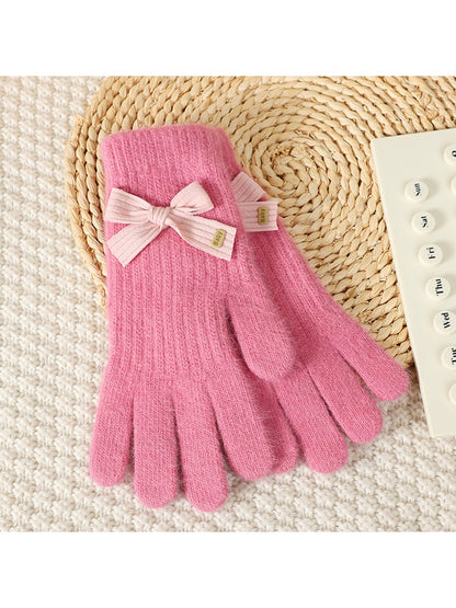 Gloving - Women's Bow Accent Fuzzy Knit Winter Gloves