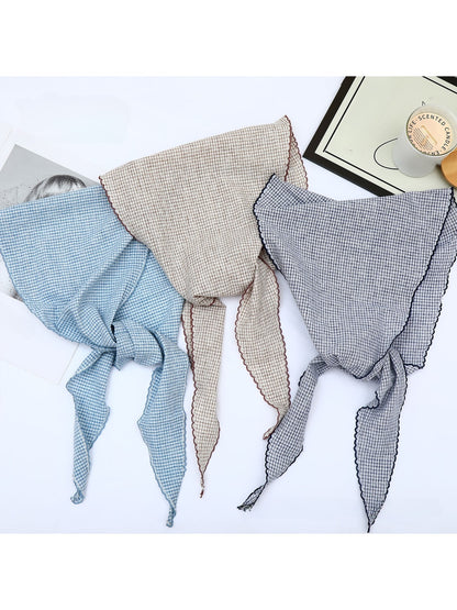Scarvii - Gingham Triangle Head Scarf with Lettuce Edge