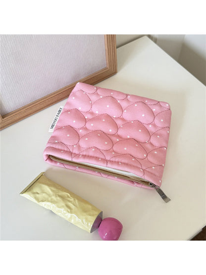 Cosbai - Polka Dots Print Heart Quilted Cosmetic Bag
