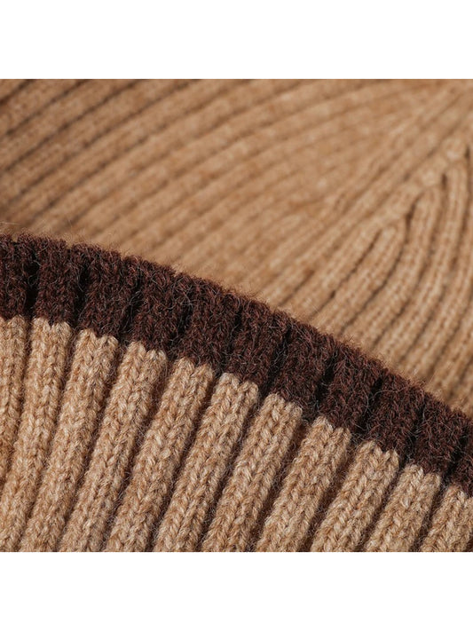 Haila - Contrast Stripe Ribbed Cuffed Knit Beanie