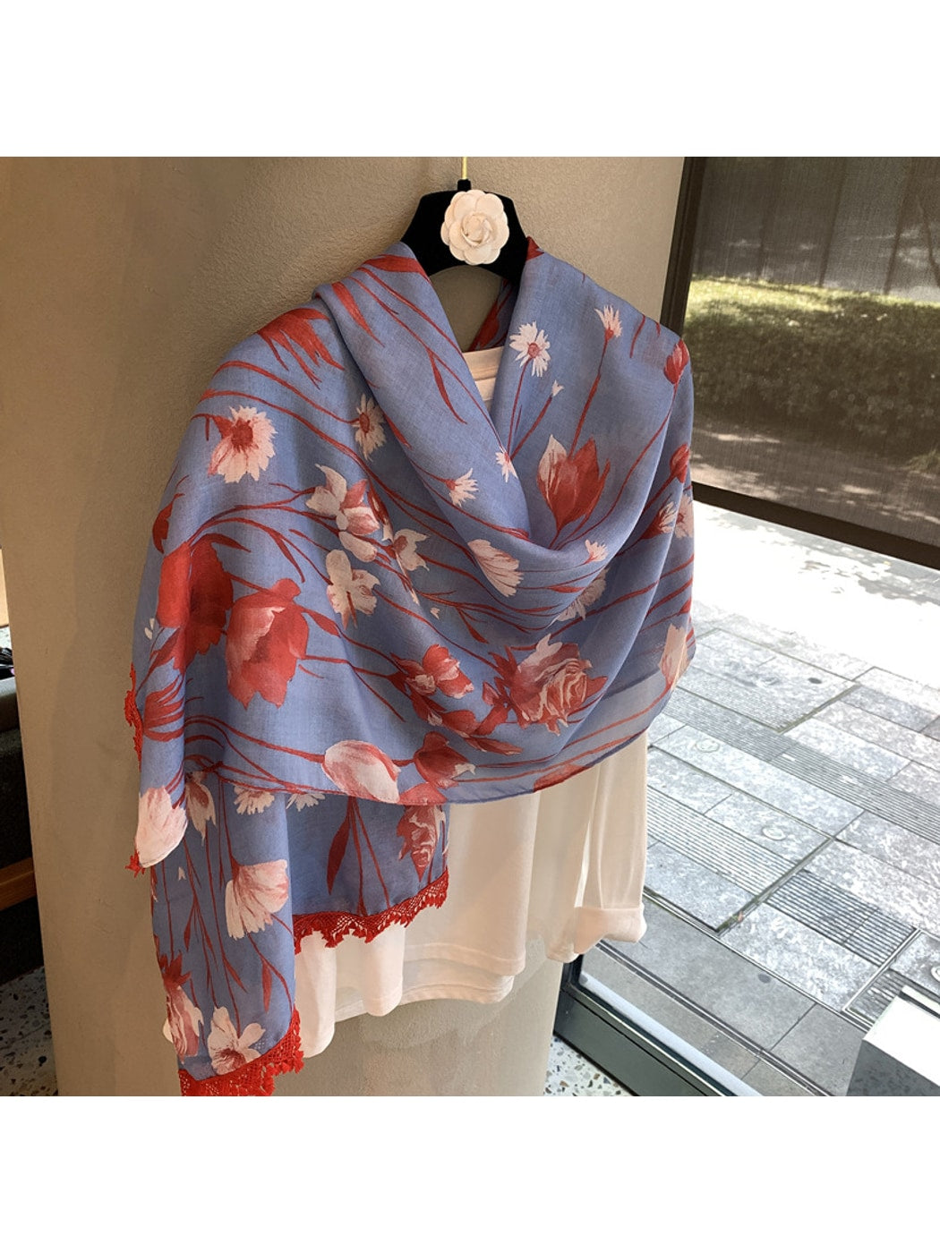 Scarvii - Floral Lace Edge Draped Shawl Scarf