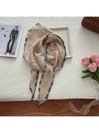 Scarvii - Open Knit Check Trim Triangle Scarf