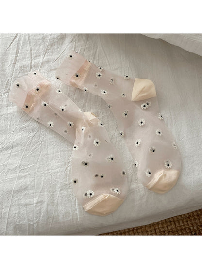 Rufia - Floral Pattern Sheer Crew Socks