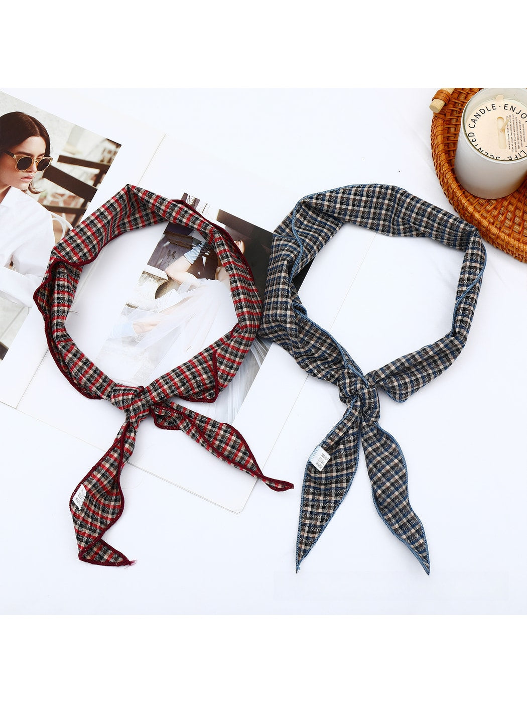Scarvii - Geometric Retro Check Print Triangle Bandana