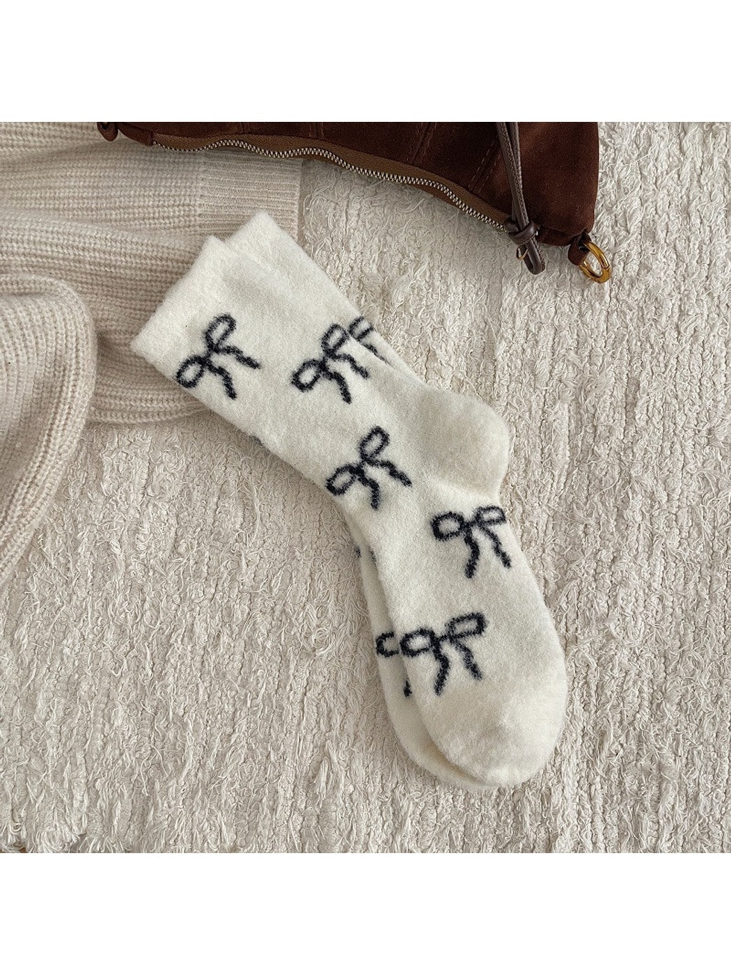 Rufia - Thick Everyday Bow Motif Crew Socks