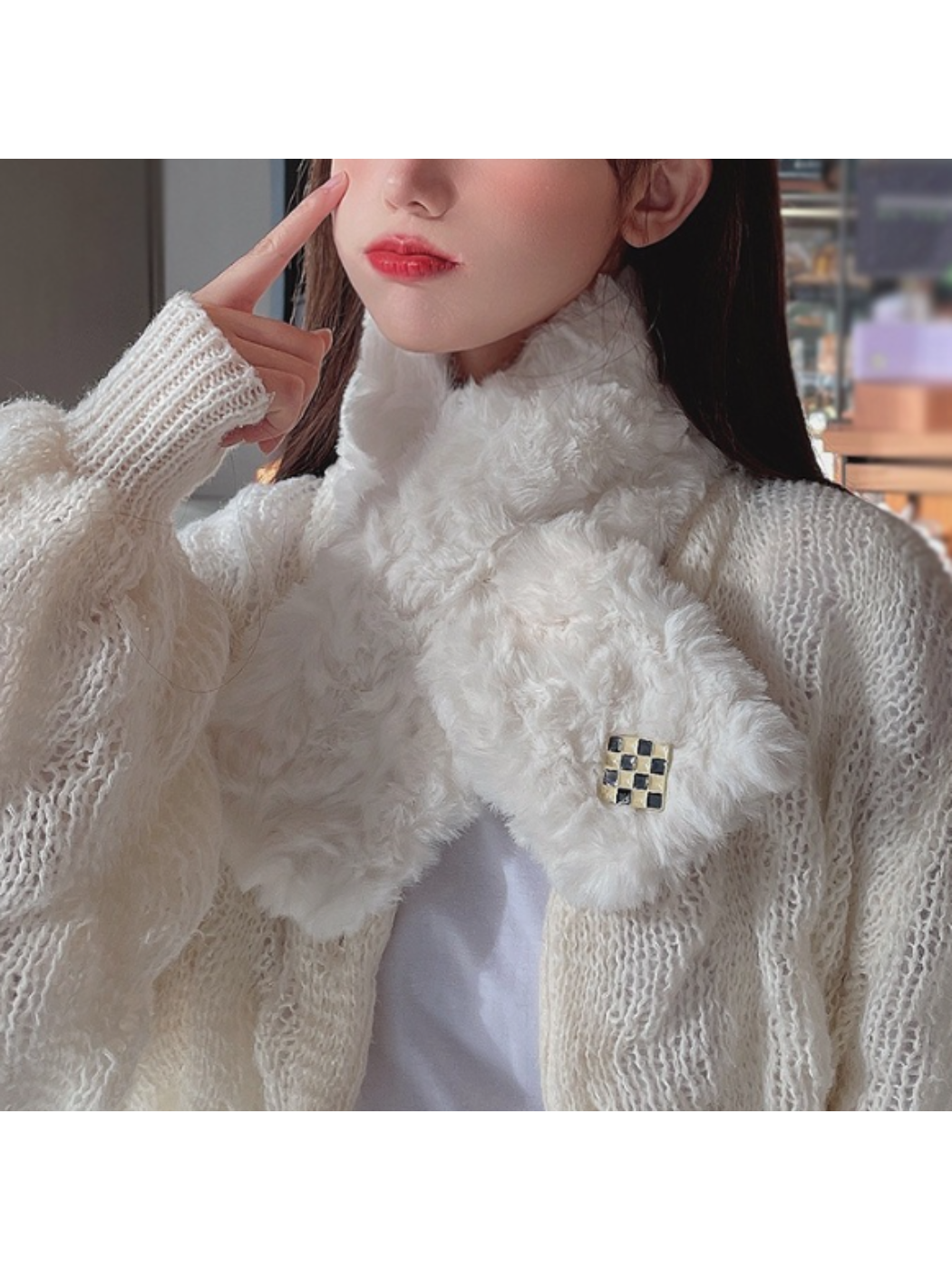 Scarvii - Checkerboard Fuzzy Pull-Through Scarf