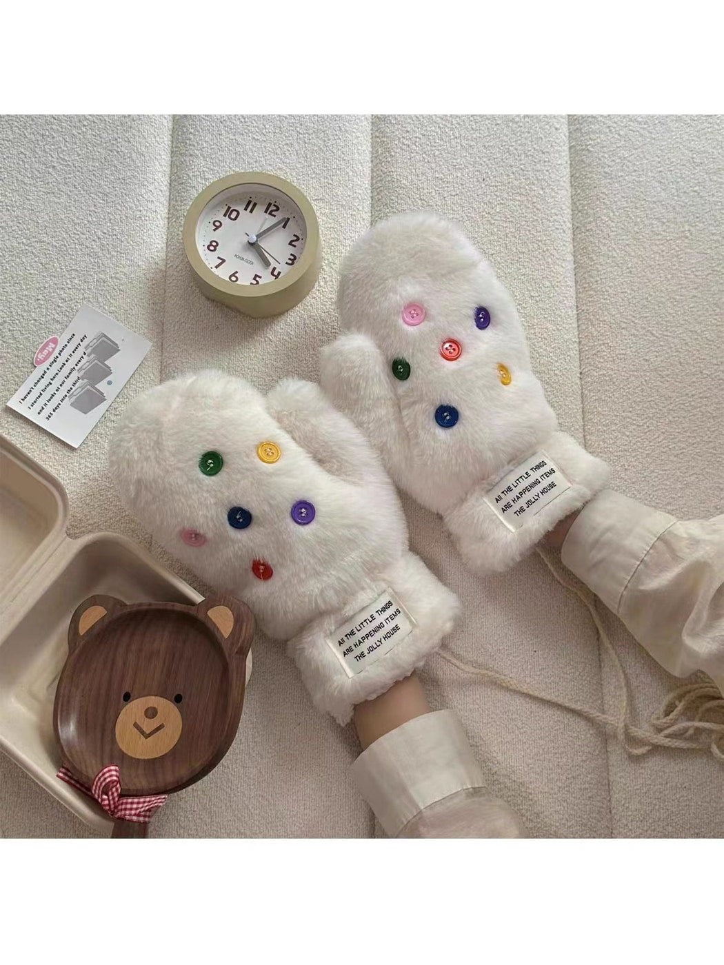 Gloving - Cute Button Detail Plush Winter Mittens