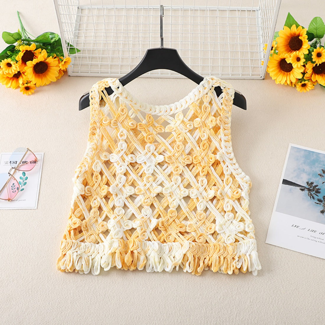 Crosa - Sweet Crochet Hollow Knit Tank Top