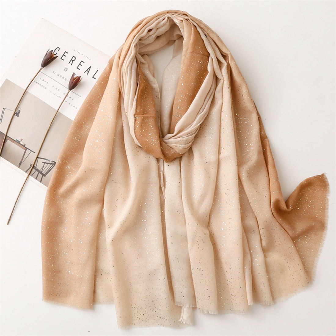 Scarvii - Color-Block Gradient Gold Dots Scarf