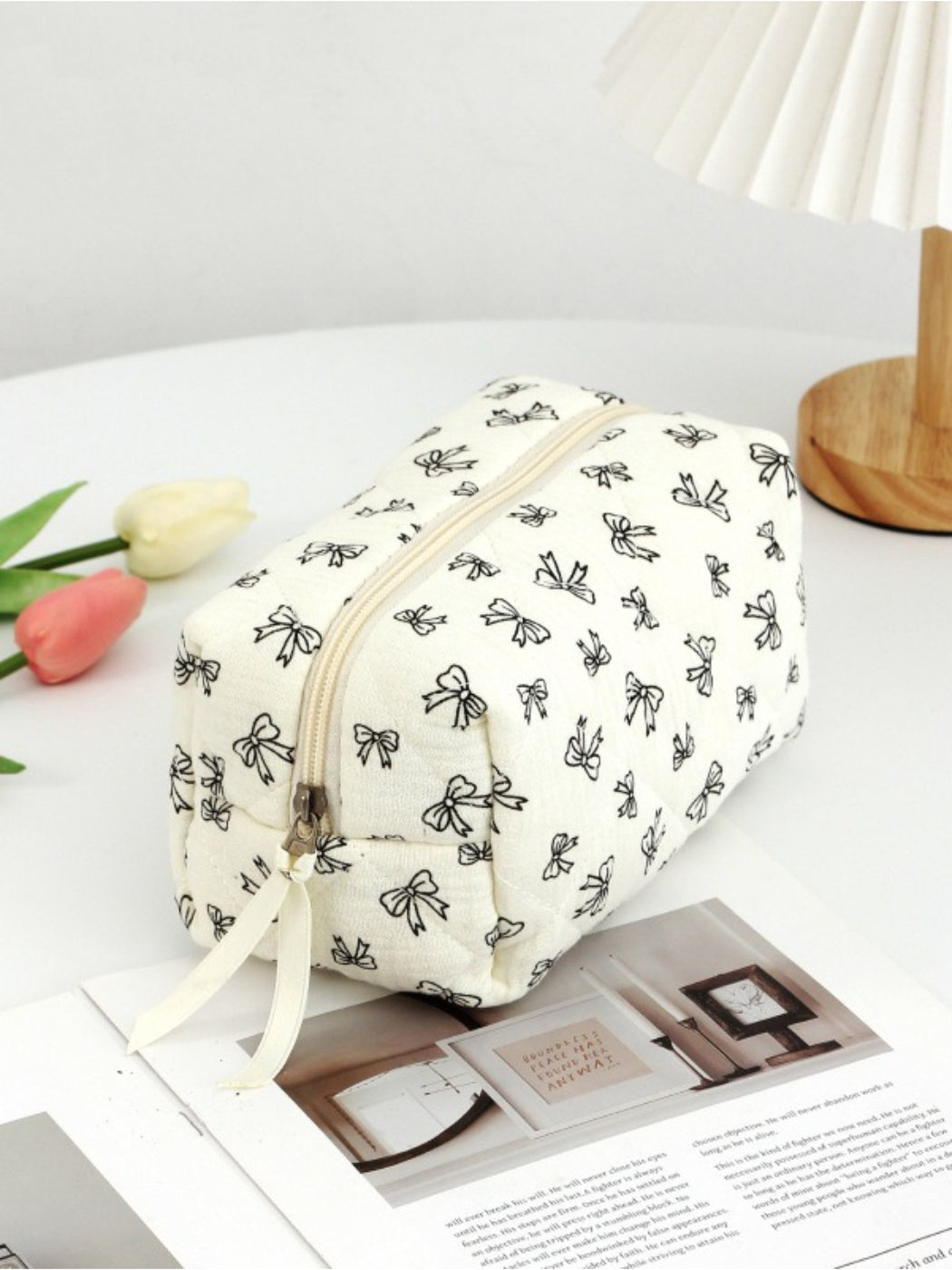 Cosbai - Ribbon Print Cosmetic Pouch