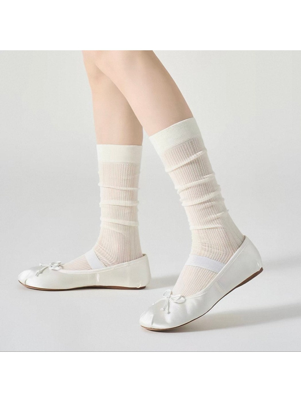 Rufia - Solid Tone Stacked Look Mid Calf Socks