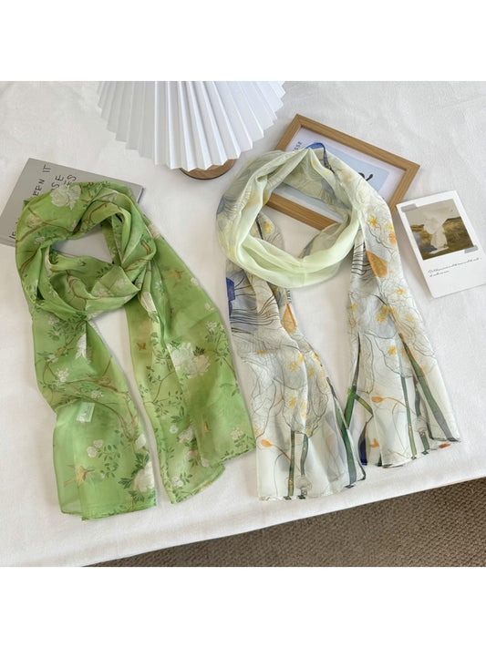 Scarvii - Fresh Floral Printed Lightweight Scarf