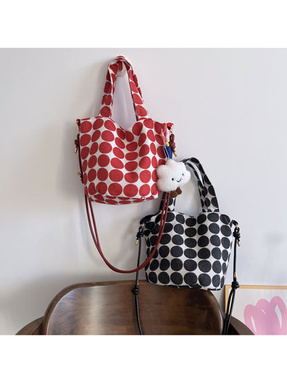 Cosbai Polka Dot Mini Tote Bag front view with black and white pattern