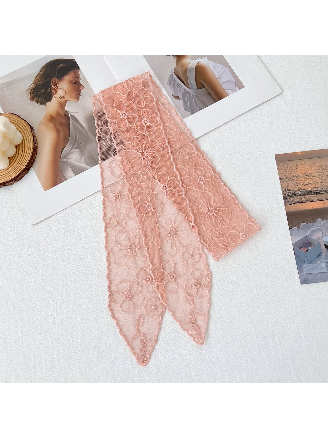 Scarvii - Floral Lace Long Narrow Decorative Scarf