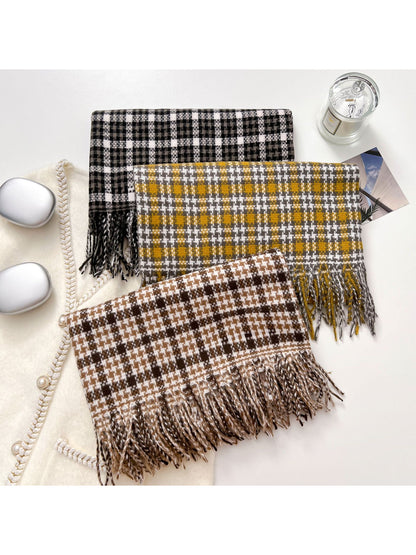 Scarvii - Retro Micro Plaid Fringe Winter Scarf