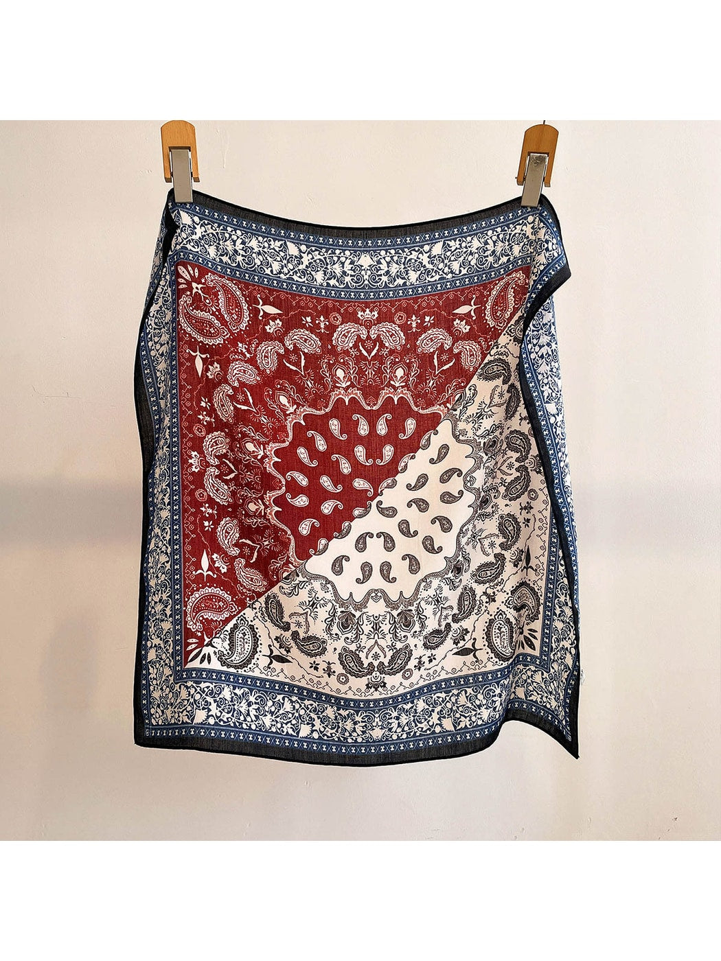 Scarvii - Colorblock Paisley Print Boho Style Square Scarf