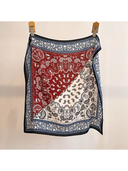 Scarvii - Colorblock Paisley Print Boho Style Square Scarf