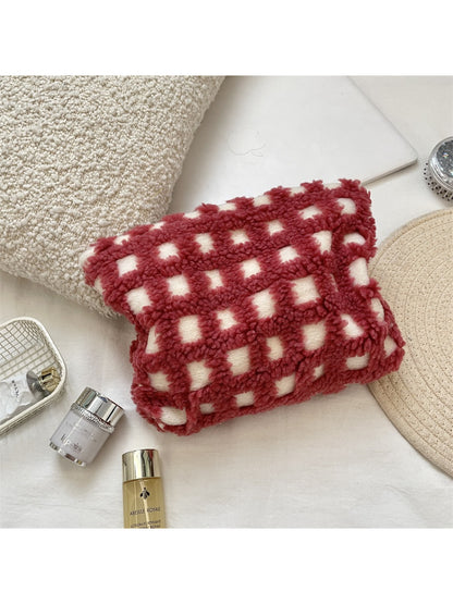 Cosbai - Plush Grid Makeup Bag