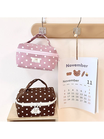 Cosbai - Sweet Polka Dot Handheld Cosmetic Bag