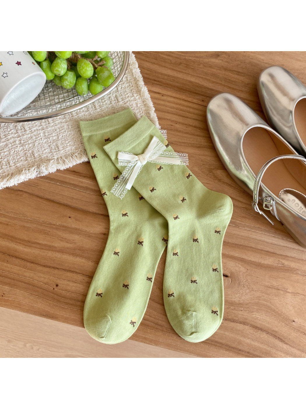 Stack of Rufia cute everyday ribbed socks in various pastel colors