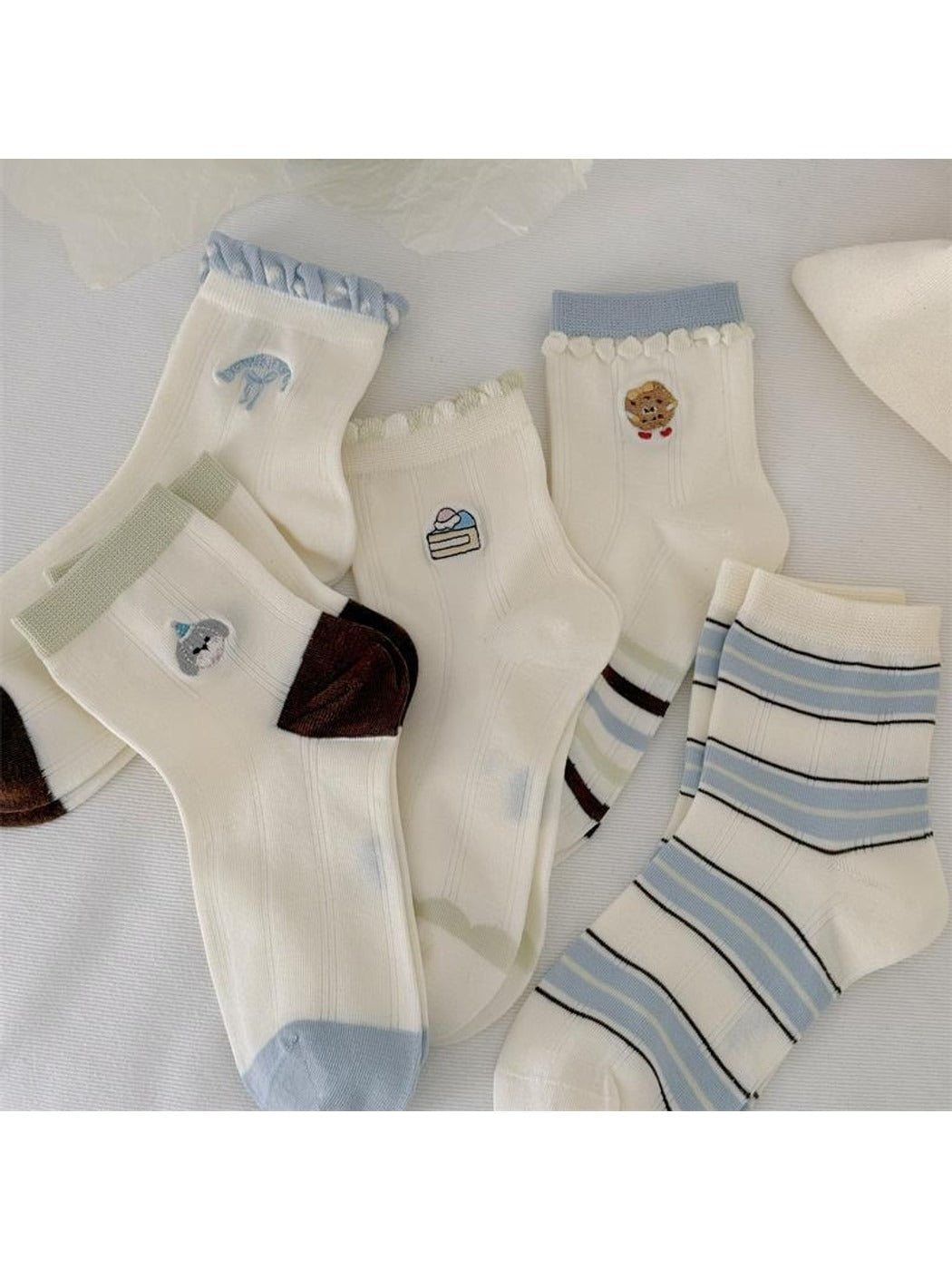 Rufia - Playful Embroidered Ruffle Crew Socks