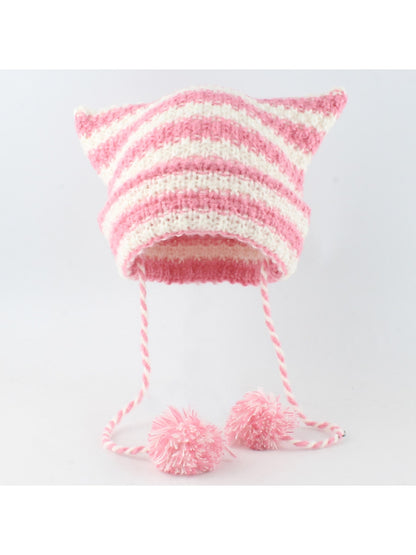 Haila - Striped Cat Ear Shape Knit Beanie