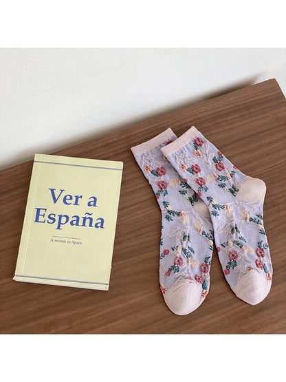 Rufia - Retro Flower Pattern Women's Crew Socks
