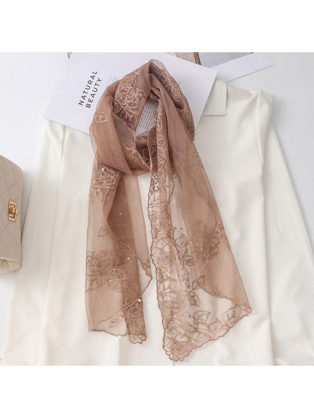 Scarvii - Elegant Lace Detail Long Scarf