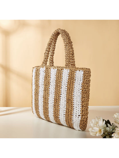 Cosbai - Bold Stripe Straw Tote Bag - image 2