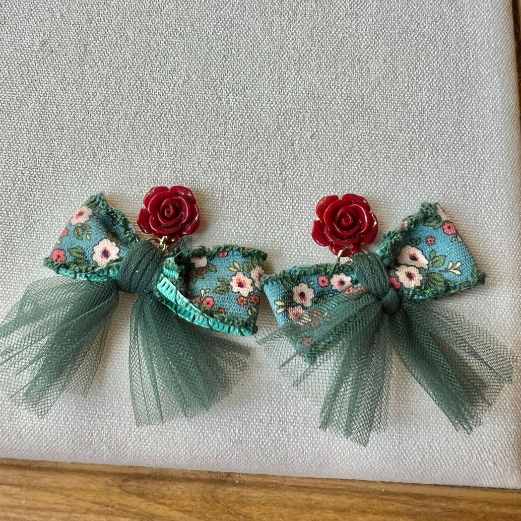 Earwish - Elegant Rose And Bow Earrings - Unique & Romantic