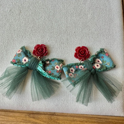 Earwish - Elegant Rose And Bow Earrings - Unique & Romantic